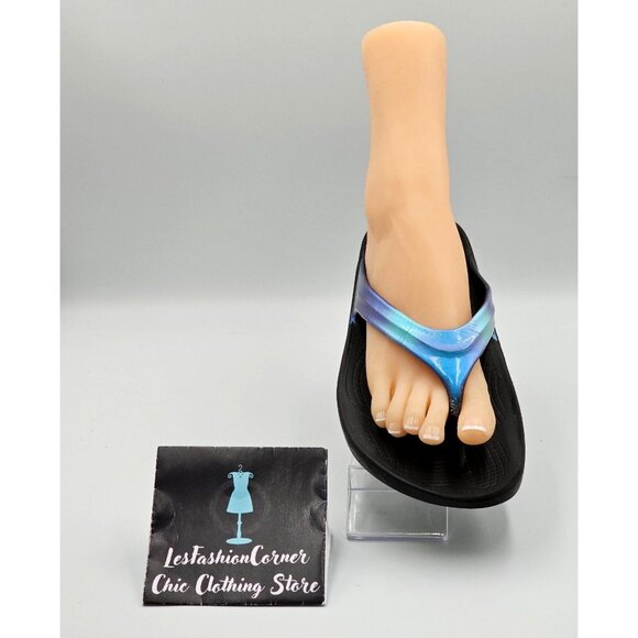 Oofos Women's Iridescent Black & Blue Oolala Luxe Flip Flops Size W10 2831 - Picture 16 of 16